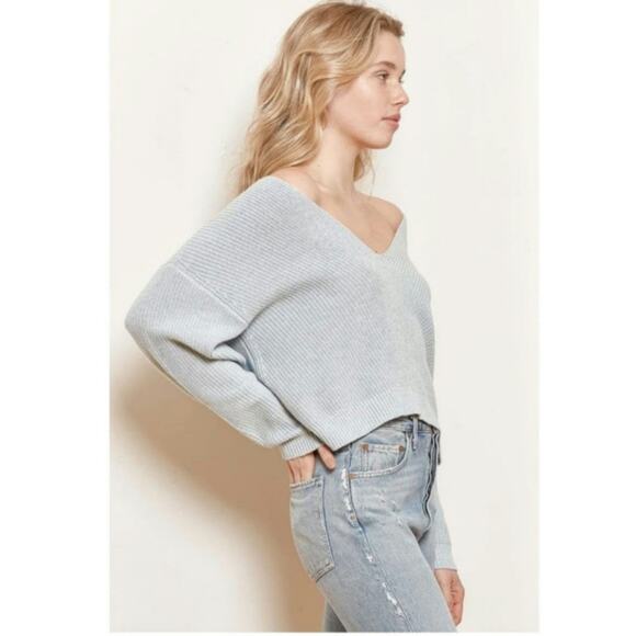 Lulus Light Blue Feel it Still Knit Sweater Size L Deep V-neck Slouchy Oversized - Picture 2 of 10